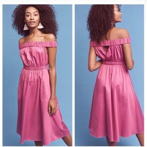 Anthropologie pink off-the-shoulder A-line dress